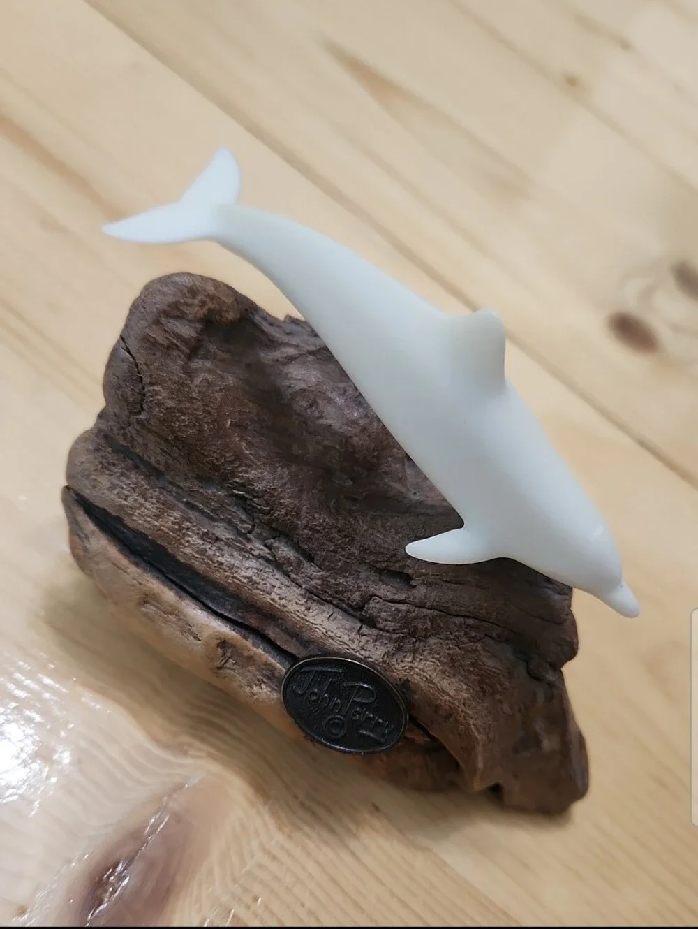 John Perry Dolphin Burlwood Sculpture Signed Beach Ocean Sealife